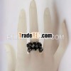 2 rows black natural freshwater cheap stretched pearl ring