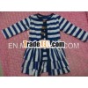 latest design factory design girls autumn blue stripe clothes wooden buttons clothes