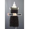 Short Black Chiffon Dress with Beaded Illusion Neckline and Chiffon Patels on Skirt BM0002
