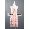 Spaghetti Strap Pink Short Chiffon Tiered Dress with Bow on Front BM0009