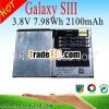 3.8V 7.98Wh, 2100mAh best li-ion battery for Samsung galaxy siii