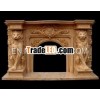 Lion statue carved indoor fireplace surround