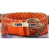 Women Orange Knitted Braided Leather Belt