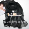 women fashion long black silk georgette shawl