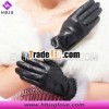 Best sell ladies long warm black leather glove with rabbit hair JSW30162