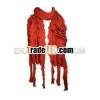 100% Acrylic Fashion Large Flower Ruffle Knitted Tassels Ends Long Scarf -red