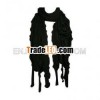 Acrylic Flower Knitted ruffle scarf black