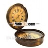 compass with clock , antique brass, nautical gift compass 13136