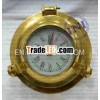 Brass porthole clock,  Antique brass wall clock,  Marine clock