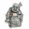 White Metal Statue of Laughing Buddha