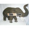 Teak Wood Elephant Sculpture standing trunk up carving Thailand