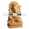 Wooden Sitting Ganesha Statue Handmade Display Indian Handicrafts Gift Items