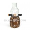 Candle holder,  woven with rattan,  with glass (132072)