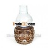 Candle Holder,  Weaven With Rattan,  With Glass (132071)