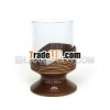 Candle holder,  mango wood,  with glass