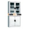 Steel Office Glass Door Double Section Cabinet