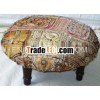 Beautiful round fabric wooden ottoman