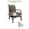 Handcraft Brown Embroidery Solid Beech Wood Chair Bergere