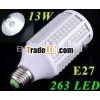 E27 led bulb lamp 13W 110V/200-230V 263 LED 1050LM Cold White Corn Light Bulb retail and wholesale f