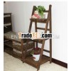 3layers wooden retro antique burned garden flower pot shelf