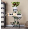Two Tier 3 Plant Metal Stand Scroll Footed Flower & Leaf Design