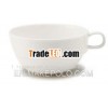 Stacking soup bowl with handle white ceramic