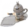 Espresso or Turkish Coffee Cup (Demitasse) in Copper Casing,  Hammered,  Silver
