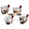 Ceramic Mug with Spoon Coffee Bean Print