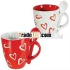 Hearts Print Ceramic Mug with Spoon
