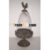 8009481MC-1-Rooster Rustic Metal and Glass Holder
