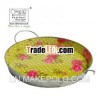 Printed decorative metal serving tray yellow dot rose