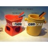 ceramic fondue pot at heart shape with fork