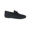 Mocassin man strap made of blue leather aged