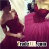 Burgundy Lace Tulle Princess Evening Dress