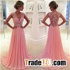 Beautiful Pink Sleeveless Lace Appliques Prom Dresses 2017 Long Chiffon