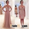 Elegant Long Sleeve Lace Appliques 2016 Evening Dress Tulle Detachable
