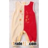 Sleeveless Velvet baby romper with feet White& Blue Spliced