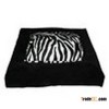 Zebra plush and black faux suede pet bed