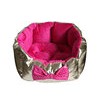 Bright leather and plush pet bed with bow