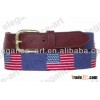 Needlepoint American Flag Stitching Belt with Leather