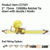 CS7501 3” 75mm 15000lbs Ratchet Tie down with double J Hooks