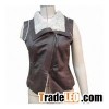 Big Pockets Patchwork Faux Suede Woman Vest With Lapel Collar Stitching Hem Outwear Gilet