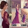 Long Sleeve Lace Burgundy Mermaid Evening Dress