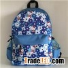 Blue Hello Kitty And Flowers Printed Schoolbag
