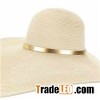 Women large brimmed Straw Hat, Buckle Belt Trims