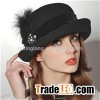 black bowler hat for womenswear with velvet and feather diamond decoration FW005019