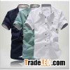 Free Shipping 2015 Men's stripe trim style short sleeve shir