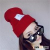Custom Rib Knit Slouch Beanie Hat With Leather Patch