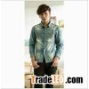 Free Shipping Men's 2015 fashion denim Splicing shirt