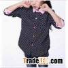 Girls' fashion dot printed pink contrast collar shirt